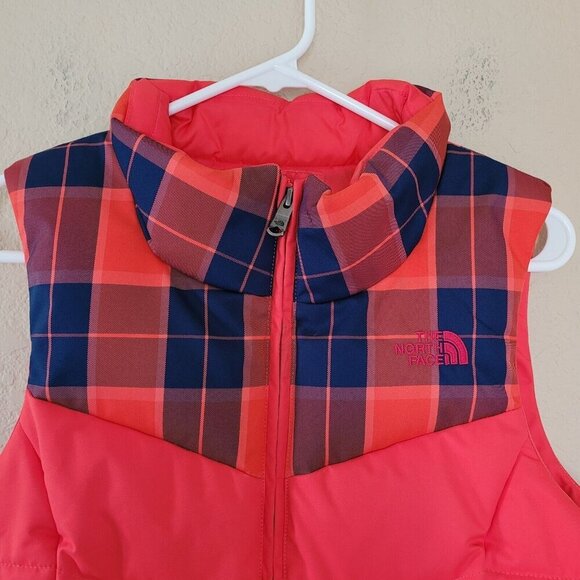The North Face Puffer Vest Womens Sz XS Goose Down Full Zip Mock Neck 550 Plaid - Picture 2 of 11